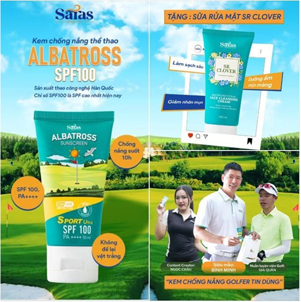 Kem chống nắng thể thao Albatross SPF100 - TẶNG MIỄN PHÍ sữa rửa mặt đa năng sạch sâu SR Clover