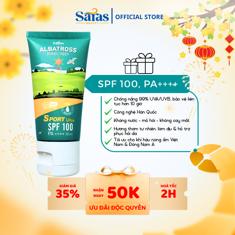 Kem chống nắng thể thao Albatross SPF100 & PA++++ – Kháng nước, không bết dính, bảo vệ da tối đa 50ml