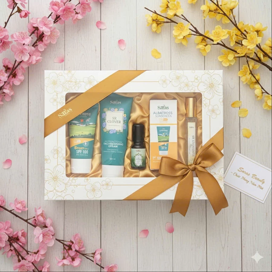 [Set Quà Tết 2026] Set 3 Món Chăm Sóc Da & Nước Hoa Sang Trọng | Bảo Vệ Da + Lưu Hương | Saras