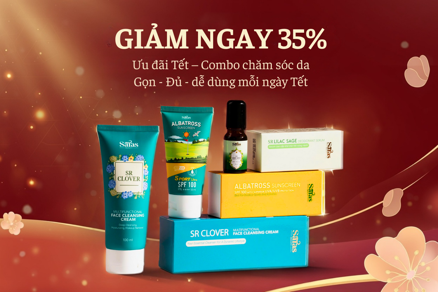 Combo Saras Beauty giảm 35% ưu đãi Tết – chăm sóc da gọn nhẹ mỗi ngày