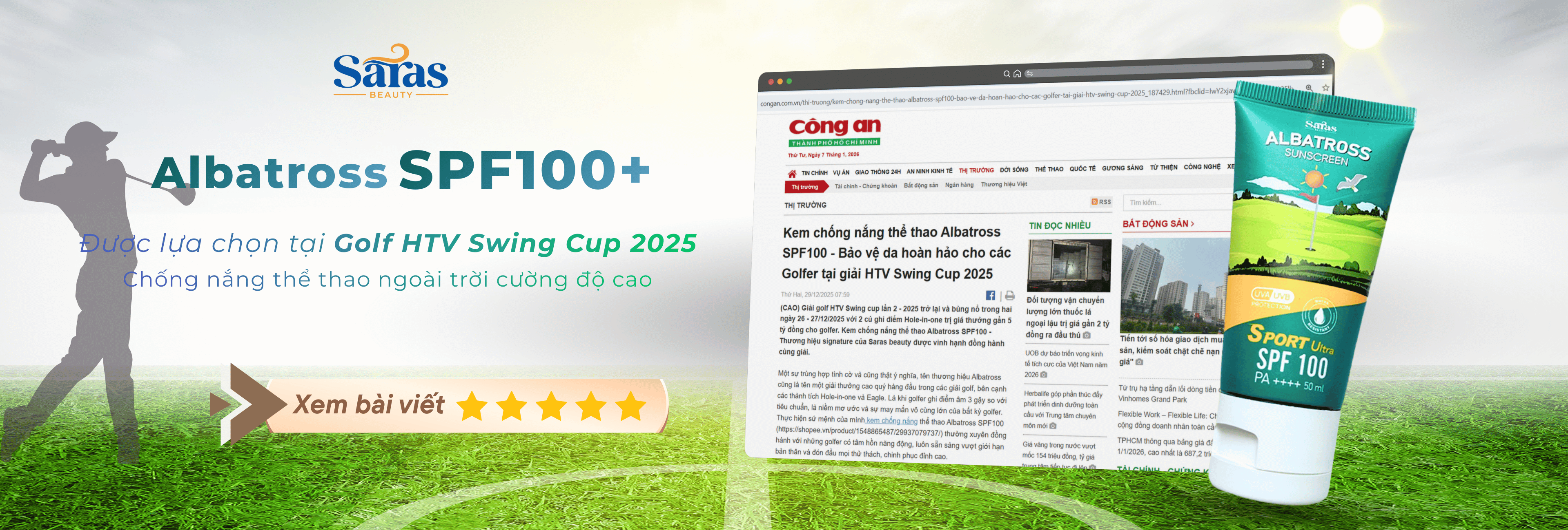 Kem chống nắng thể thao Saras Beauty SPF 100 chính hãng bảo vệ da tối ưu