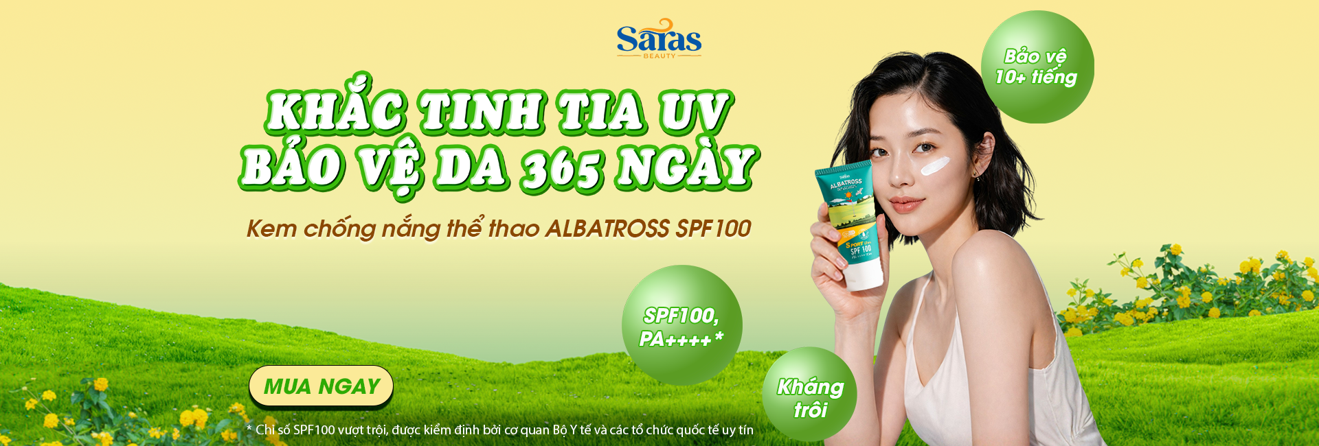 Kem chống nắng thể thao Albatross SPF 100 PA++++ kháng trôi bảo vệ da 365 ngày