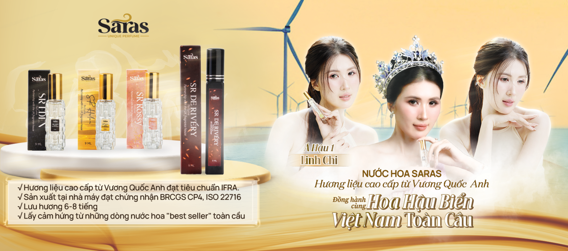 Nước hoa Saras hương liệu cao cấp từ Vương Quốc Anh, đồng hành cùng Hoa Hậu Biển Việt Nam Toàn Cầu