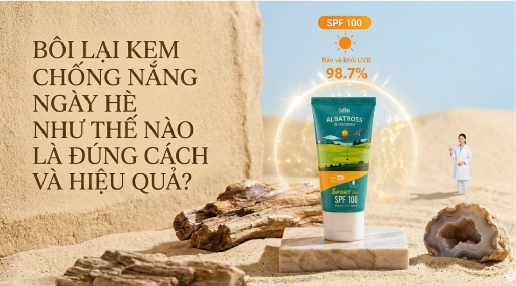 Hướng dẫn cách bôi lại kem chống nắng ngày hè đúng cách, không gây bết dính hay nổi mụn. Bảo vệ da hiệu quả suốt 8–10 giờ, kể cả khi trang điểm.