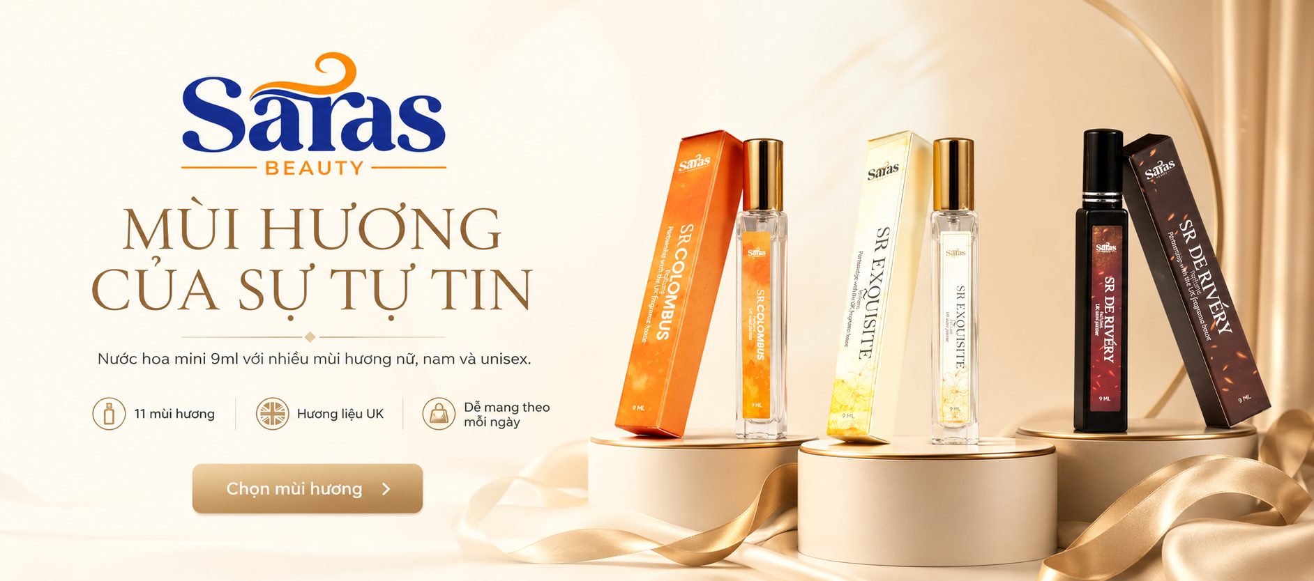 Nước hoa mini 9ml Saras Perfume với 11 mùi hương dành cho nữ nam và unisex
